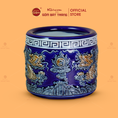 Bát Hương Men Xanh Coban Họa Tiết Song Long Chầu Nguyệt