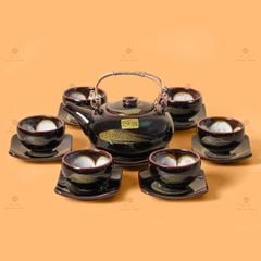 Bộ Ấm Chén Giang Tây Quét Xám Men Hỏa Biến Lòng Hoa